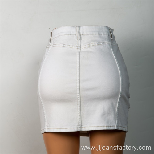 Wholesale White Mid-Length Zipper Denim Skirt